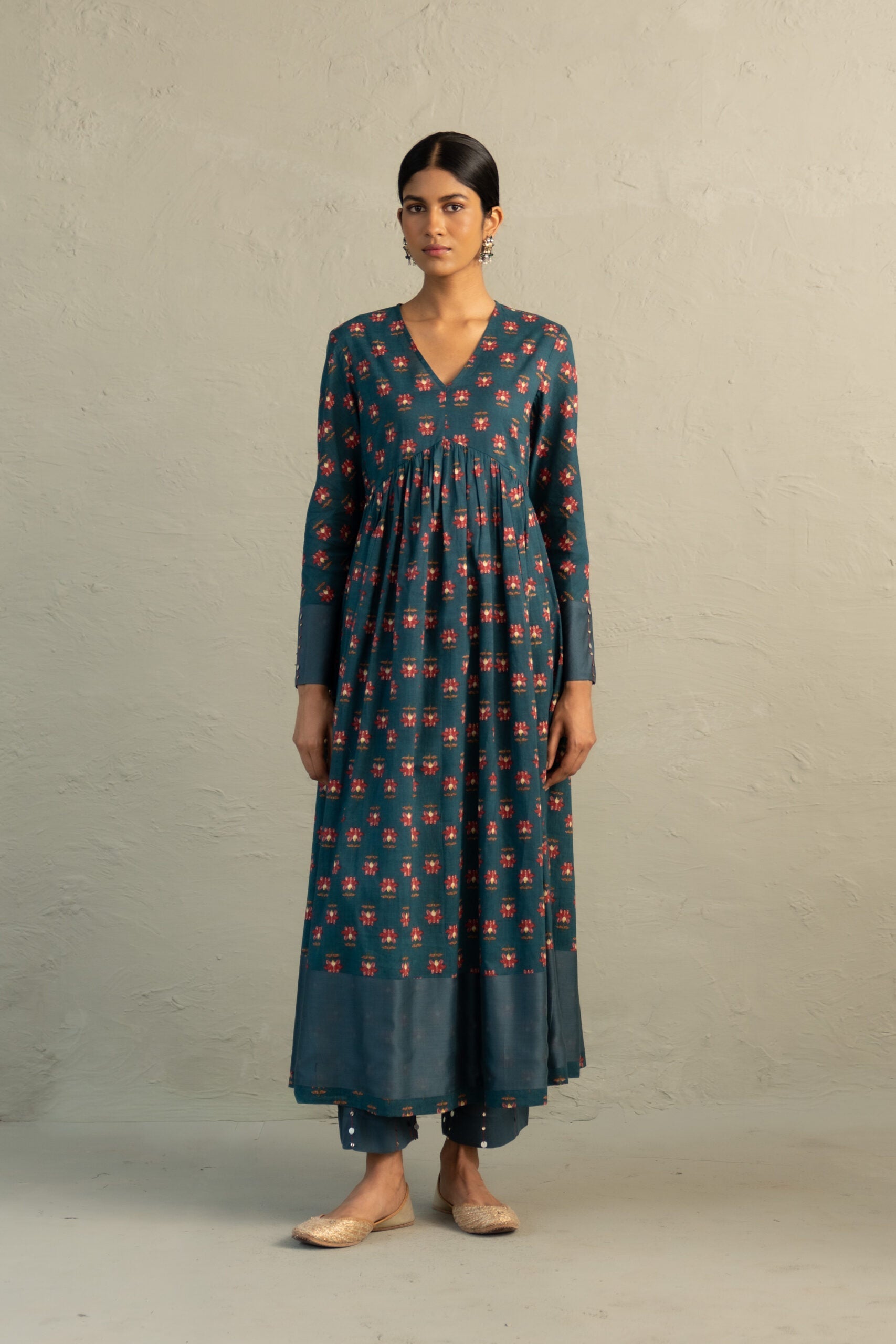 Teal Phool Dori Anarkali Set