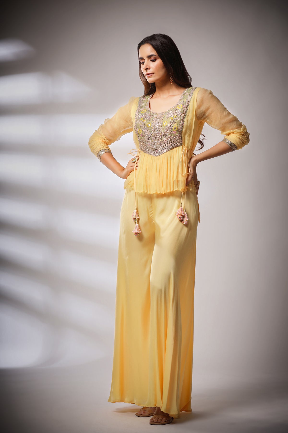 Image of Haseena folk co-ord set in butter cream yellow