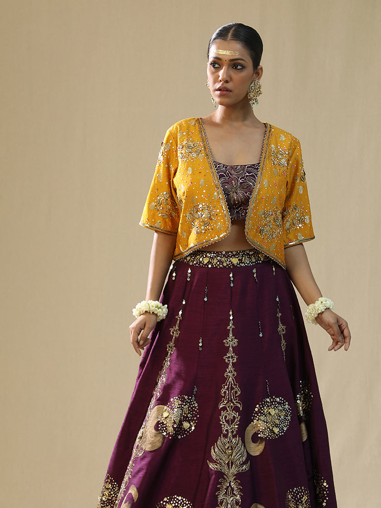 purple brushstroke lehnga set