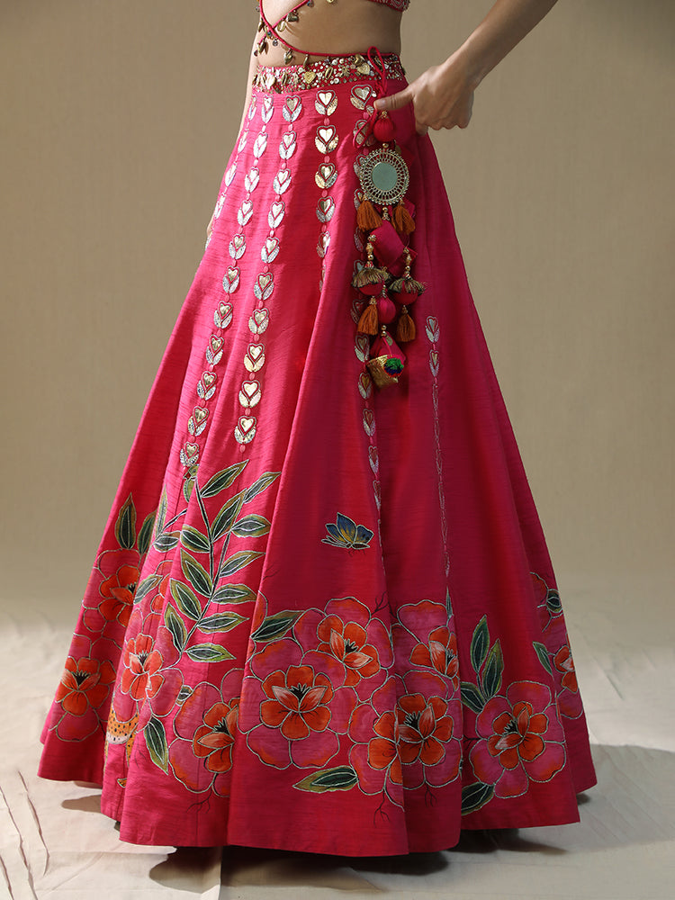Pink Leopard Handpainted lehnga set