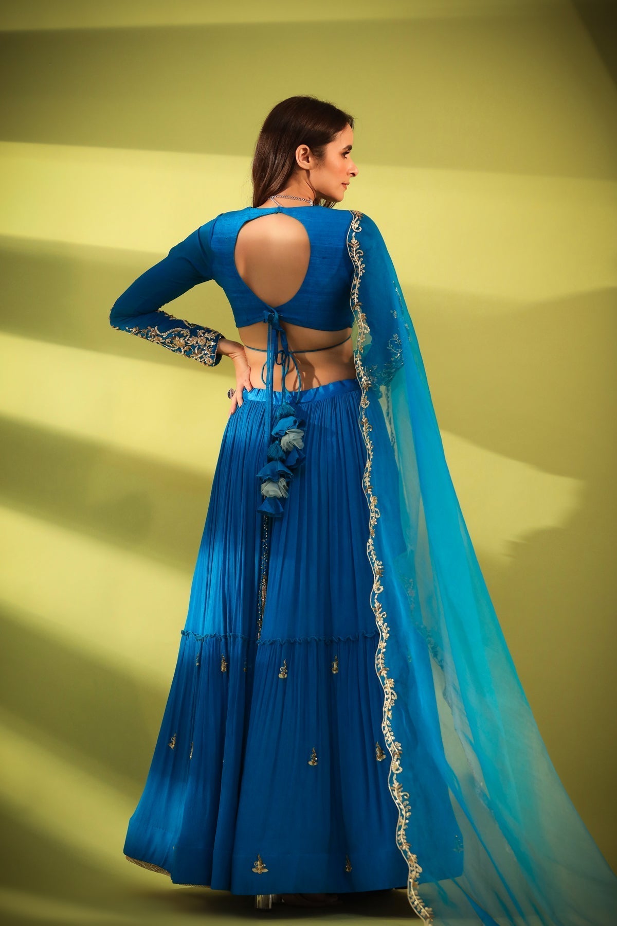 Image of Haseena cobalt blue tier lehenga set