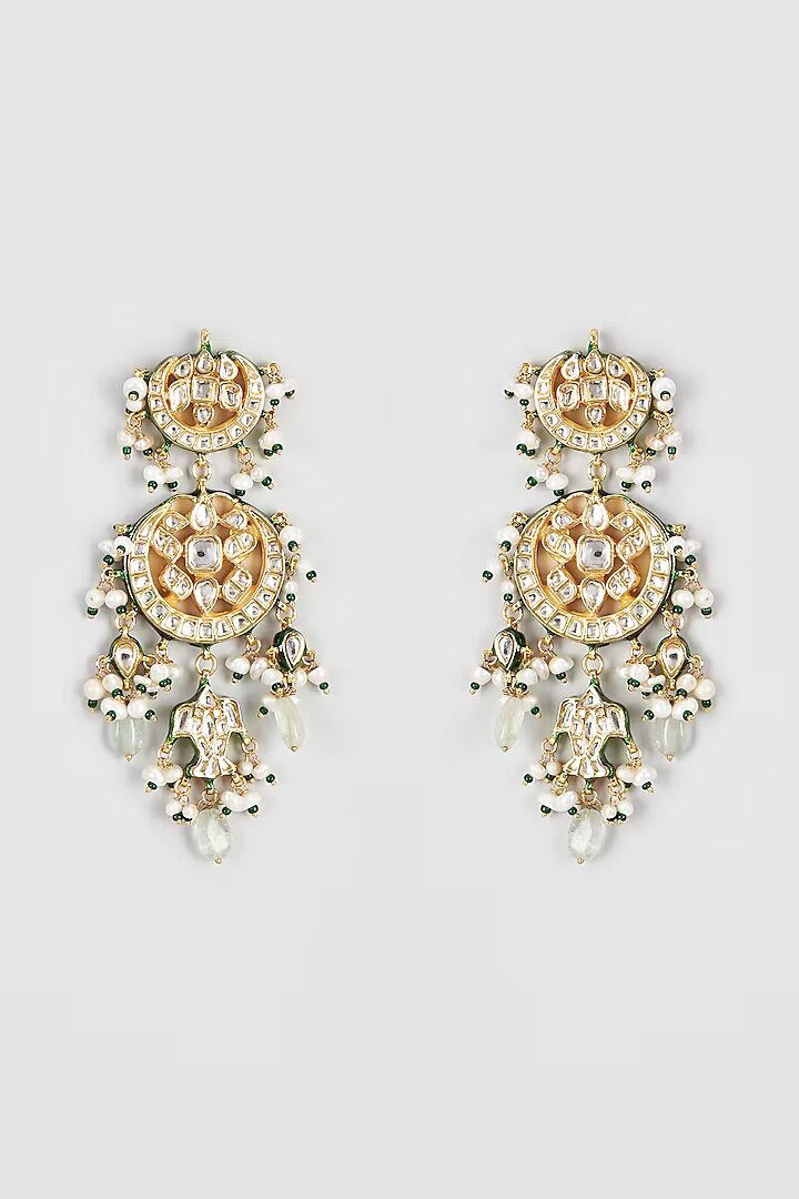 Vivinia By Vidhi Mehra Inaayat Gold Plated Green Womens Kundan, Polki Pair of Earrings VE008