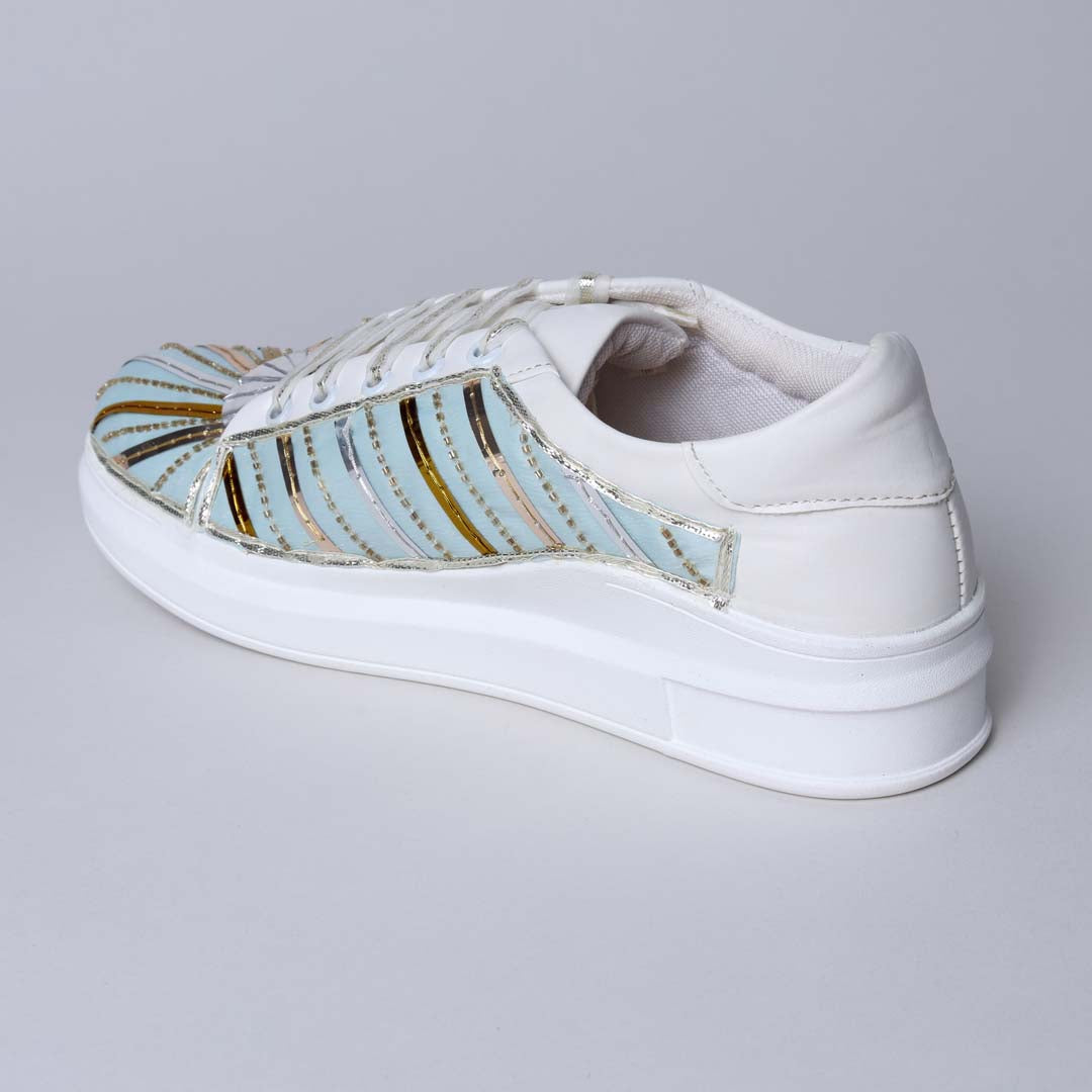 Blue Gold Strip Design Sneakers
