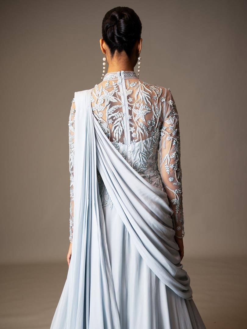 Pastel Blue Pre-Draped Gown