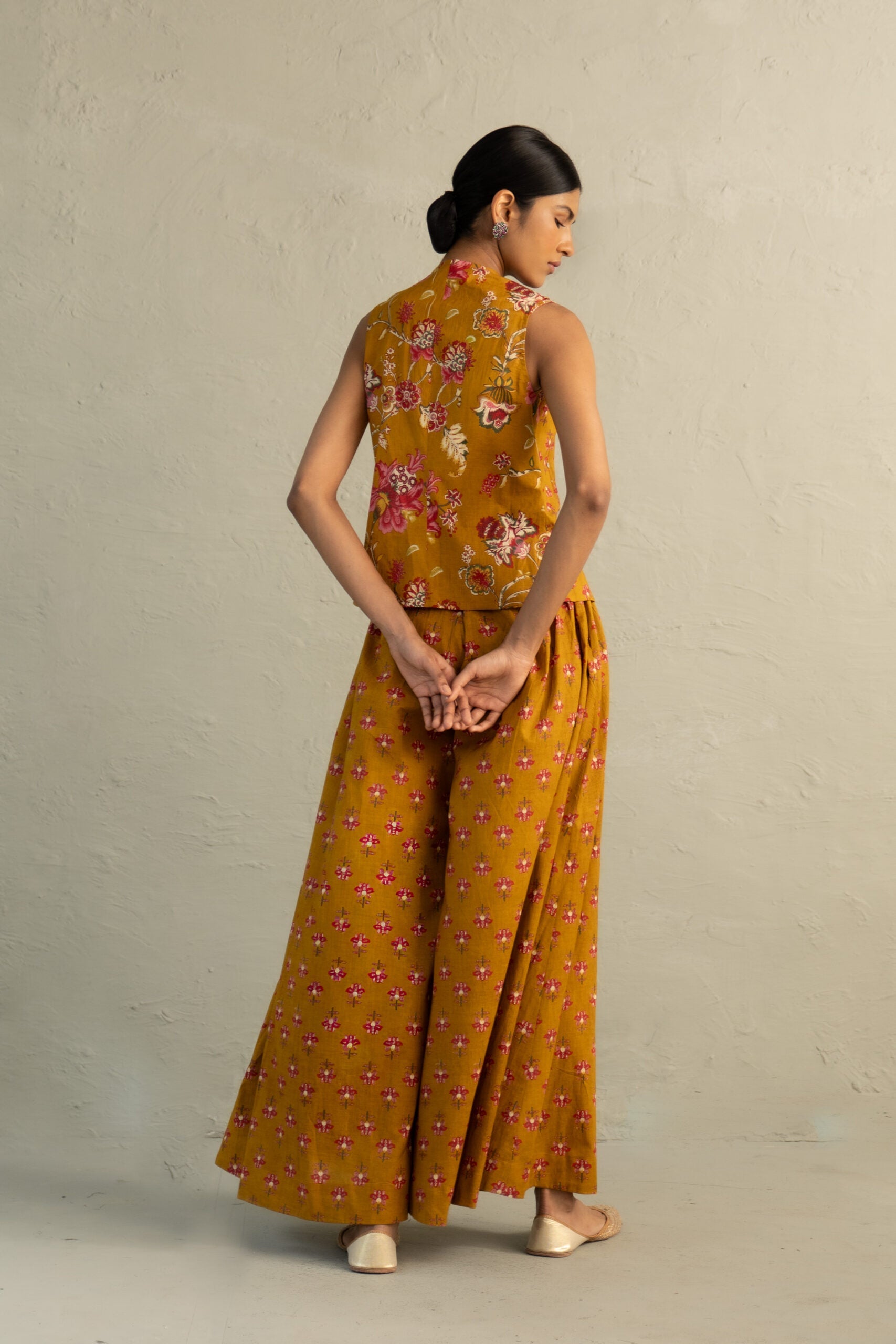 Mustard Phool Dori Coord Skirt Jacket Set