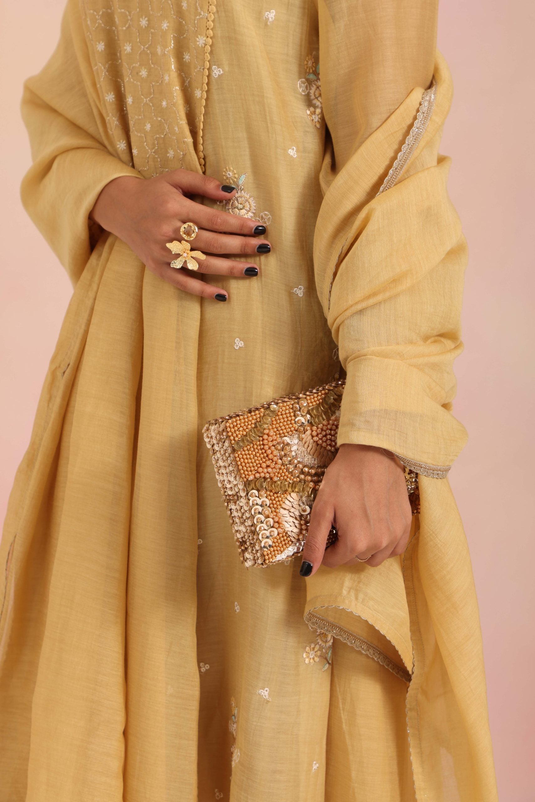 Amna Gold Suede Embellished Clutch