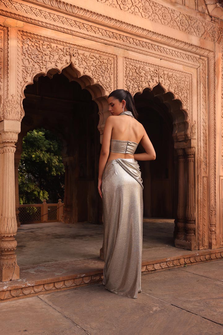 Silver moon drape saree