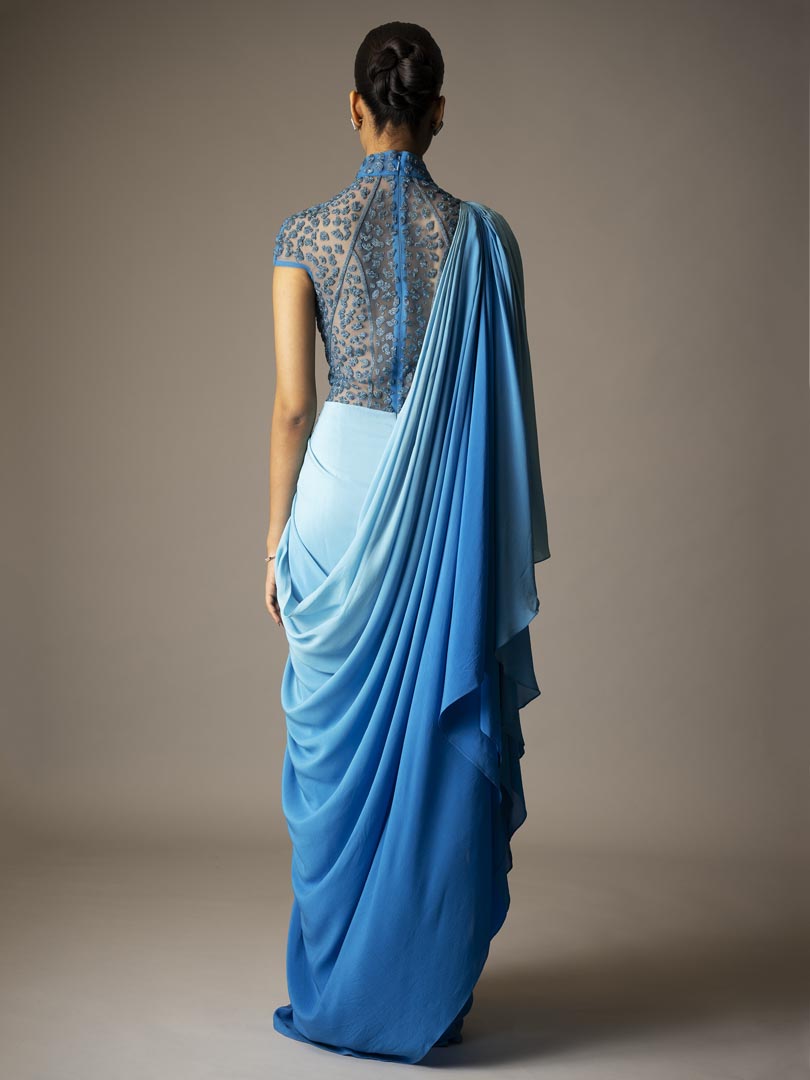 Ombre Blue Saree Gown