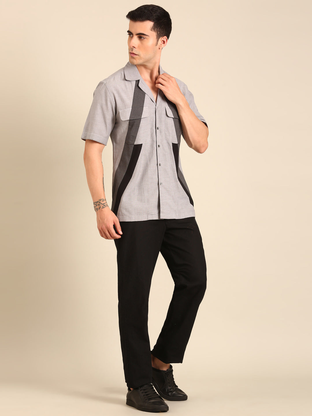 Grey- Black Malai Cotton Shirt