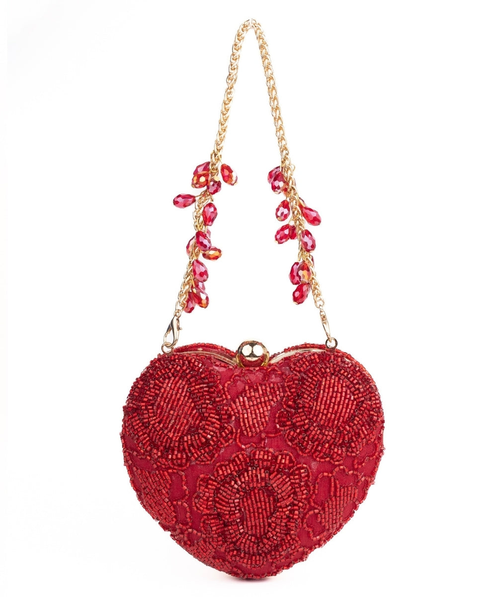 Cora Red Suede Embellished Heart Bag