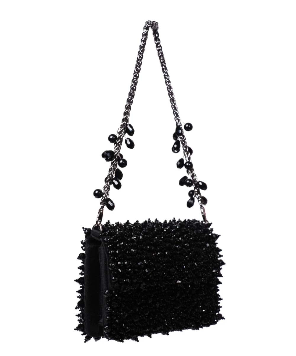 Kiyara Black Suede Crystal Embellished Mini Bag
