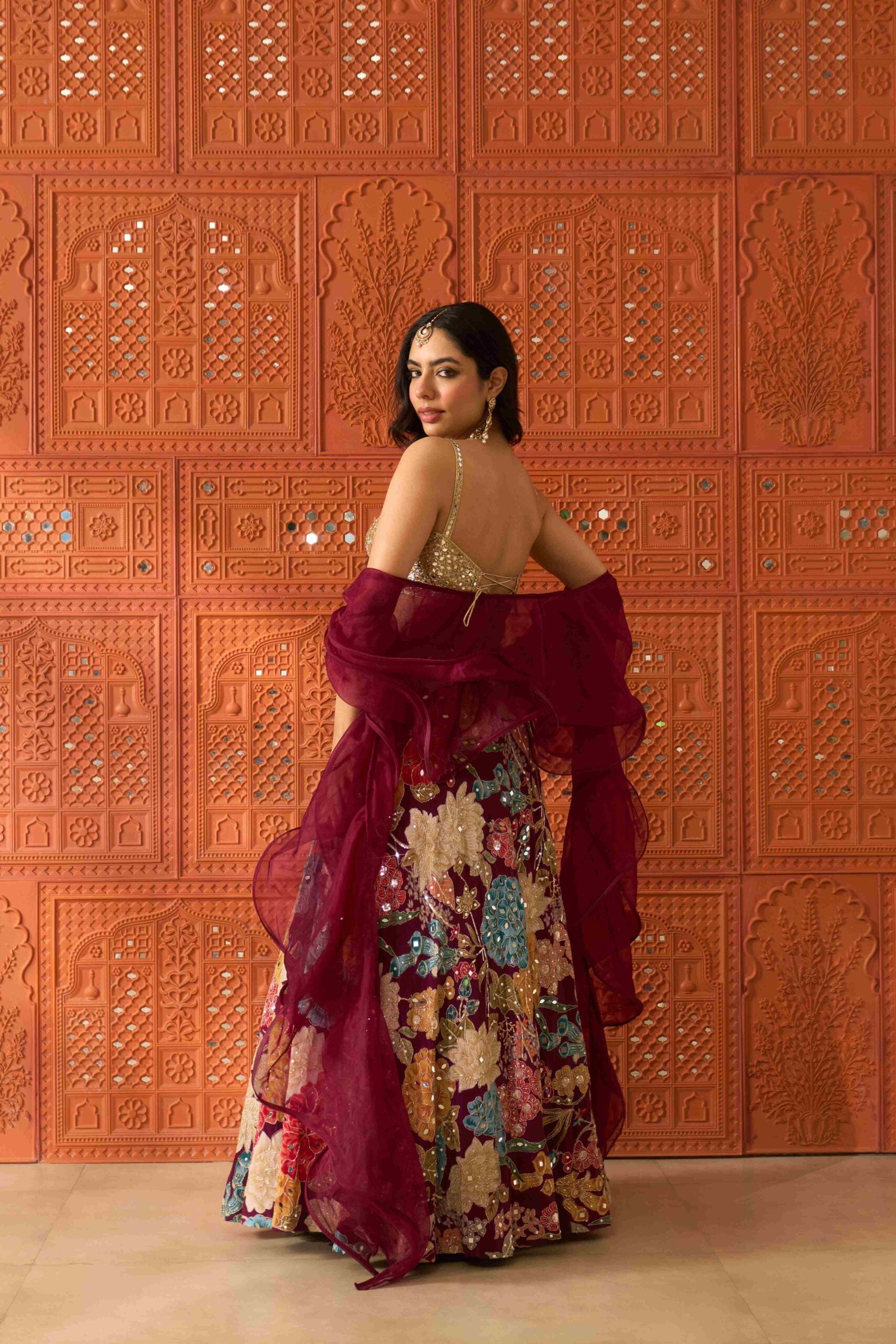 Malika Wine Lehenga Set