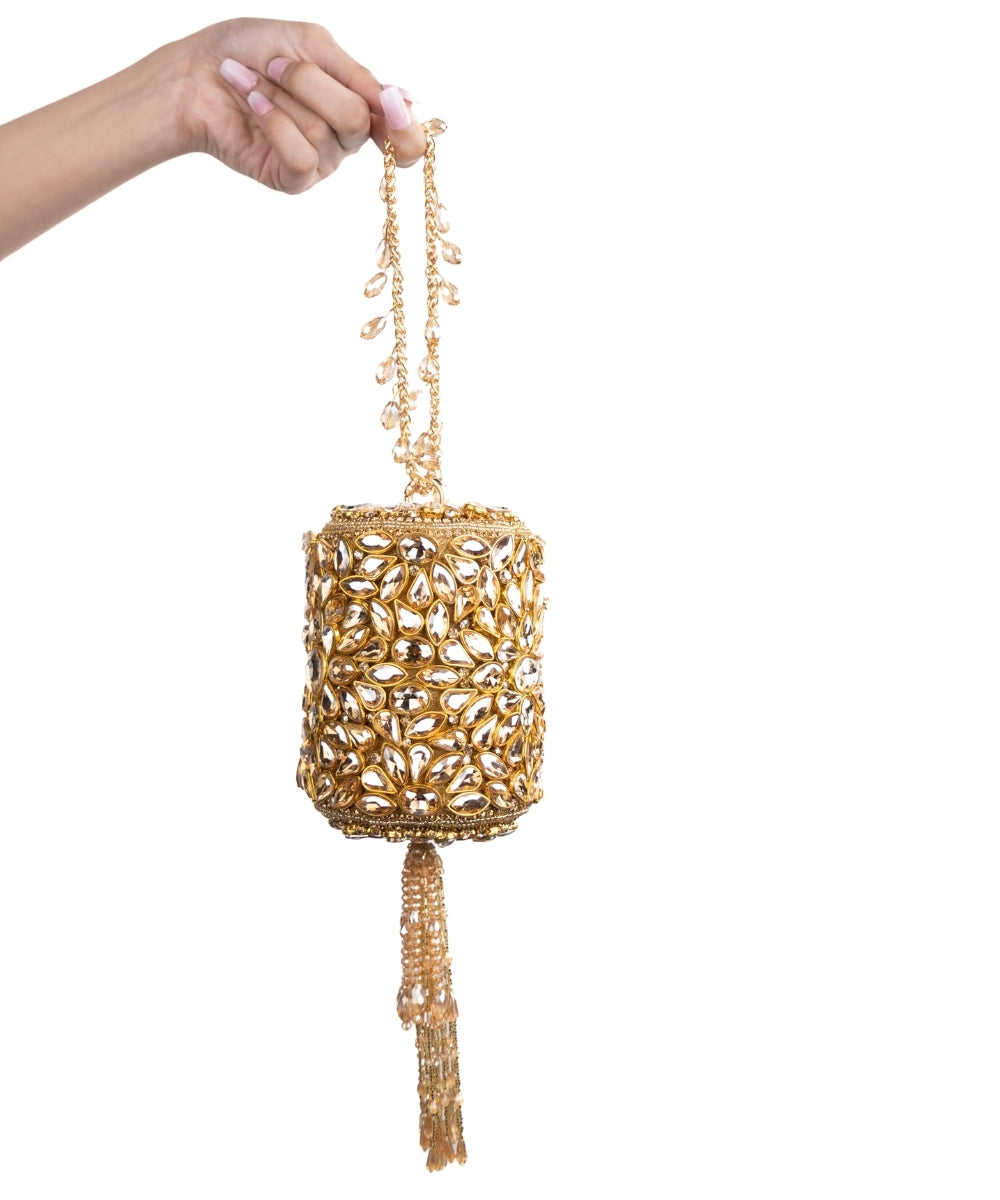 Mia Gold Georgette Embellished Mini Cylinder Bag