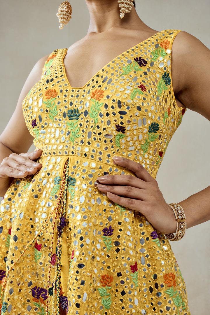 Yellow Embroidered Peplum Sharara Set for Festive Occasions