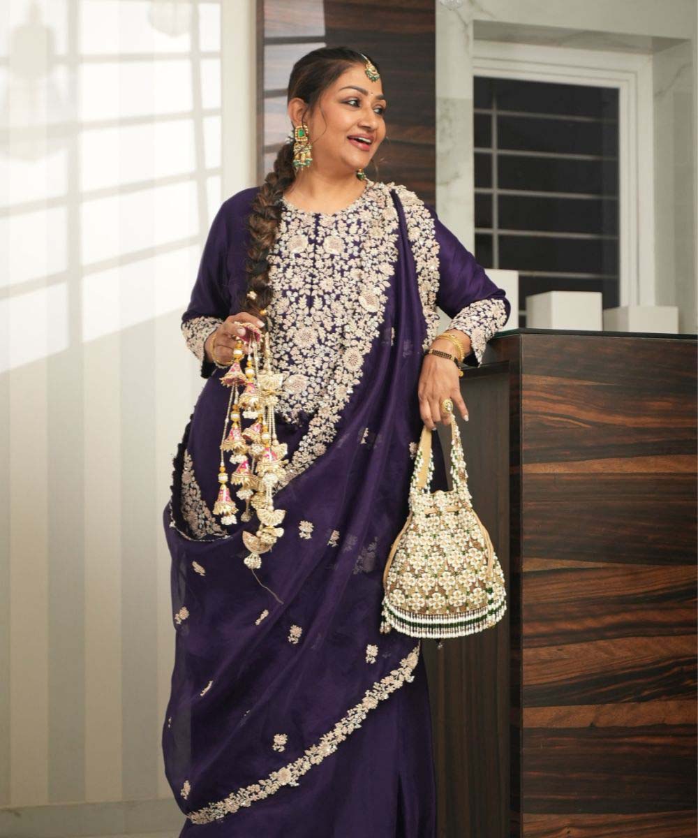 Falak Gold Suede Embellished Potli