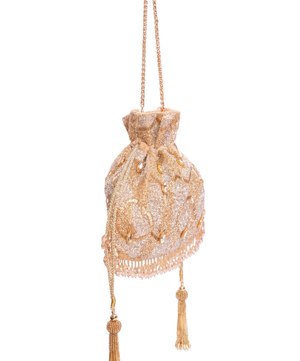 Sunheri Gold and Silver Georgette Embellished Potli