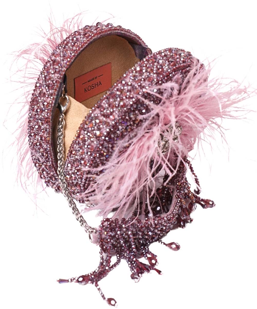Kiraz Lilac Suede Embellished Clutch