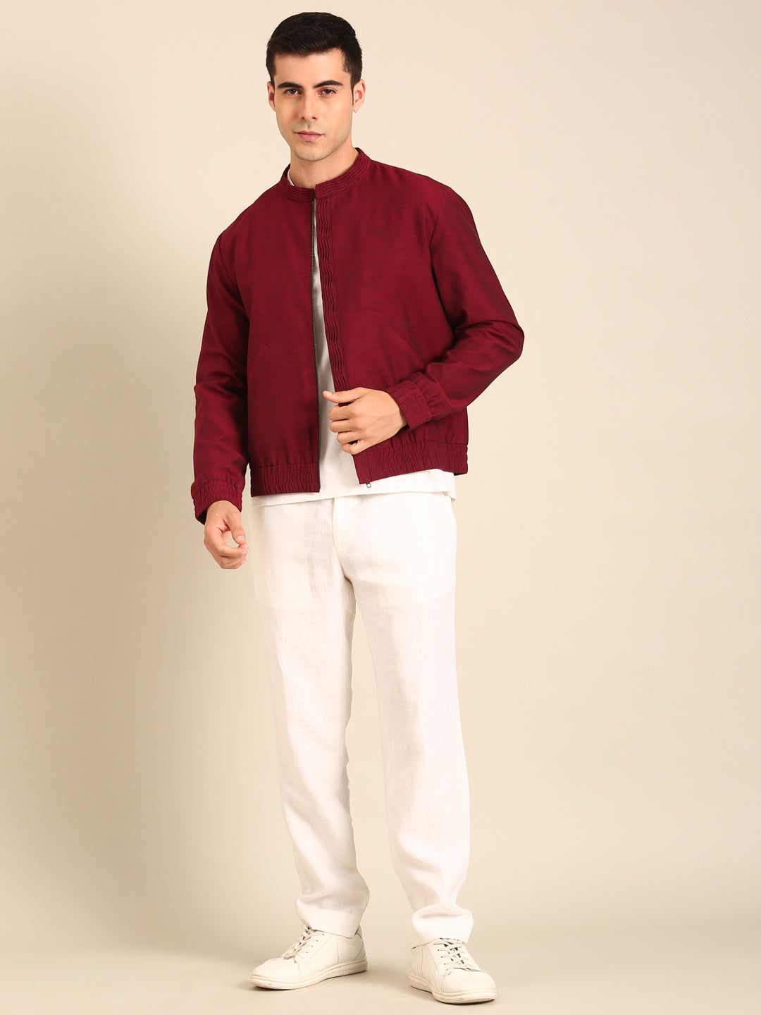 Wine Malai Cotton Bomber Jacket
