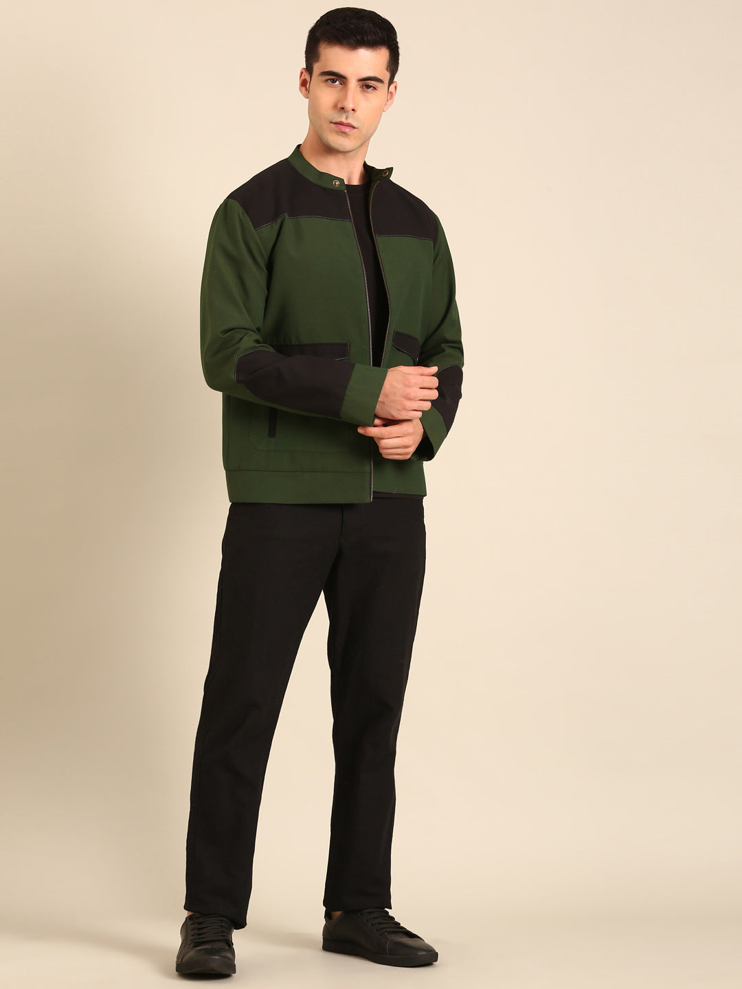 Green Malai Cotton Bomber Jacket