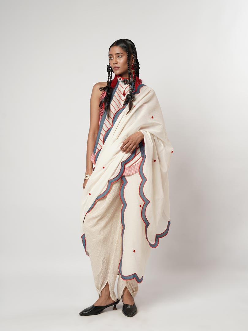 CERULEAN SCALLOPED DHOTI SAREE