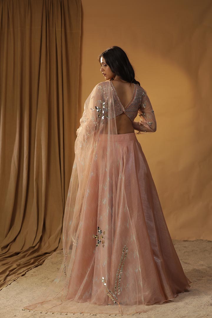 Image of PEACH ORGANZA LEHENGA SET