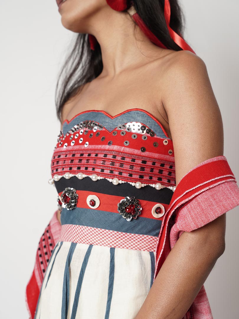 MUTLI PANELLED SCARF CORSETED KALIDAR SET