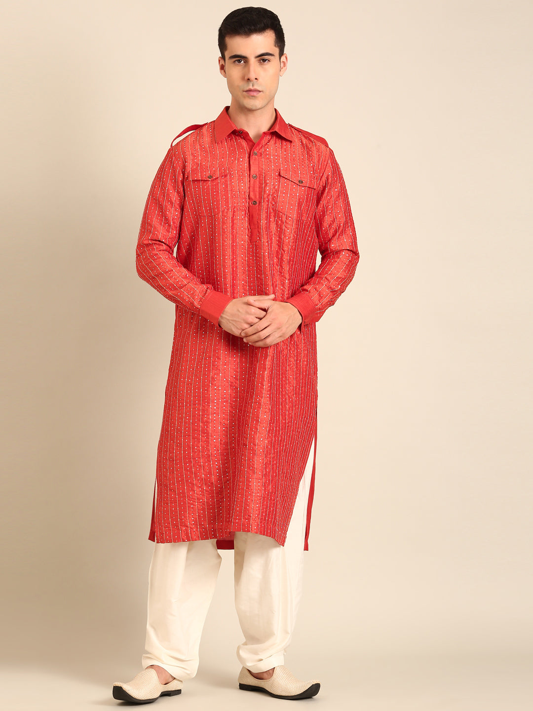 Rust Orange Bemberg Silk Kurta Set