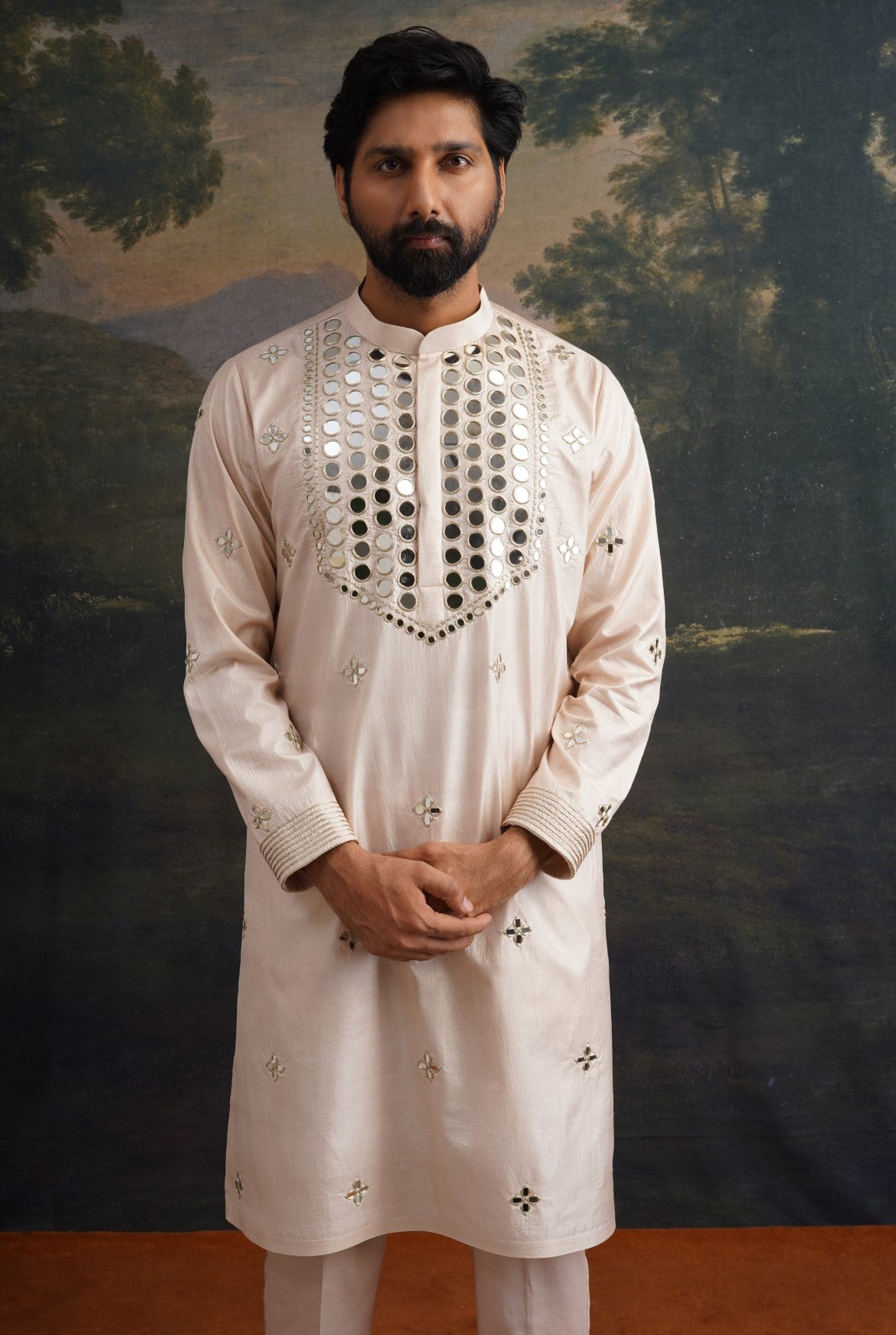 Golden sand Hand-Embellished Mirror Work Kurta Set