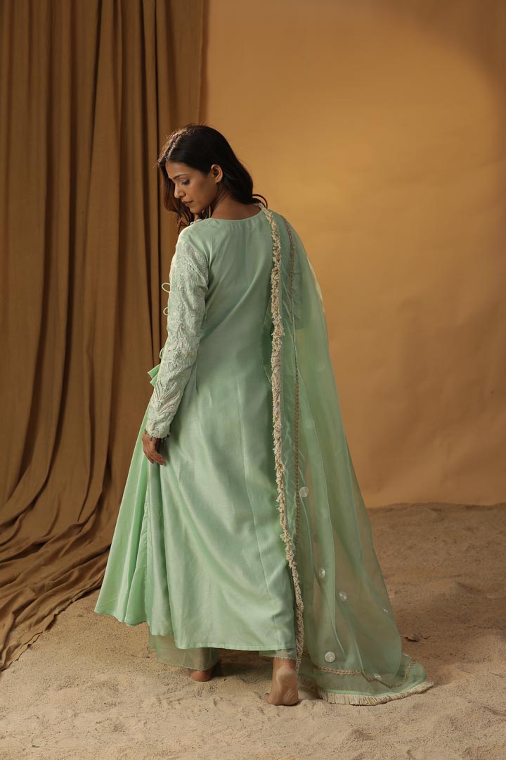 Image of PISTA GREEN ANGRAKHA SUIT SET