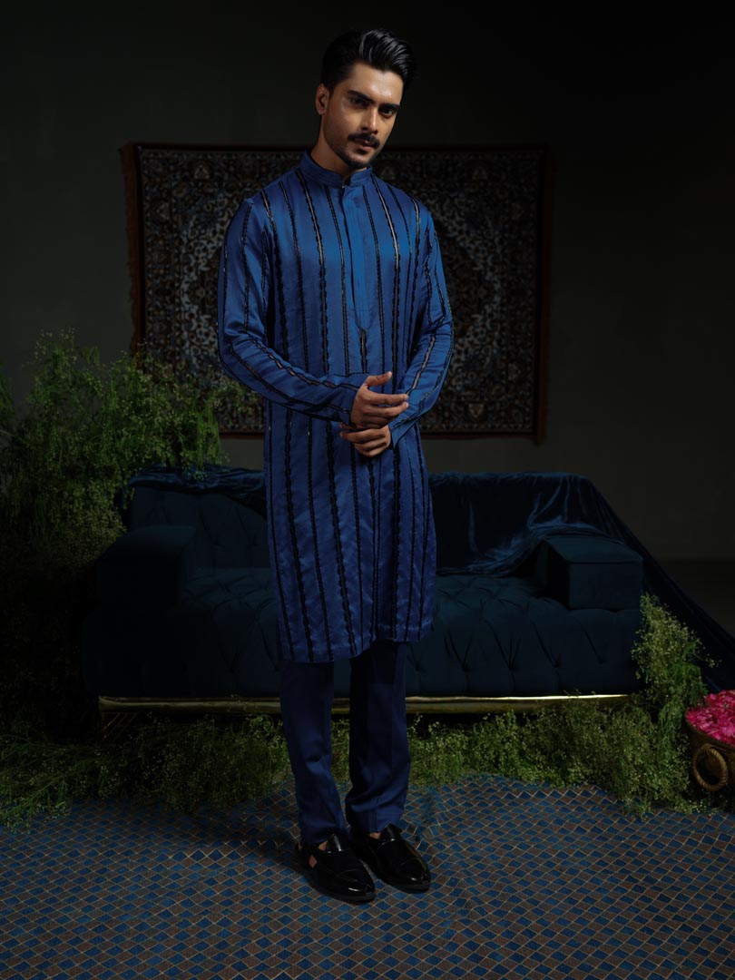 Midnight Stripe Blue Kurta Set
