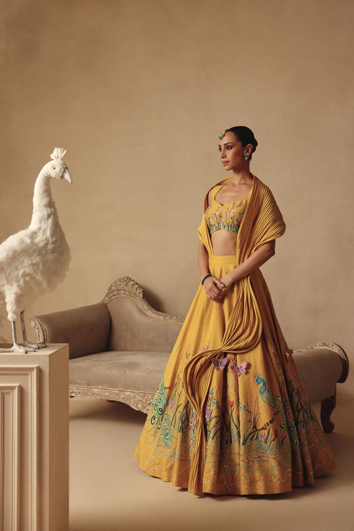 Yellow Dreamy  Lehenga Hand Embroidery with Drape Dupatta