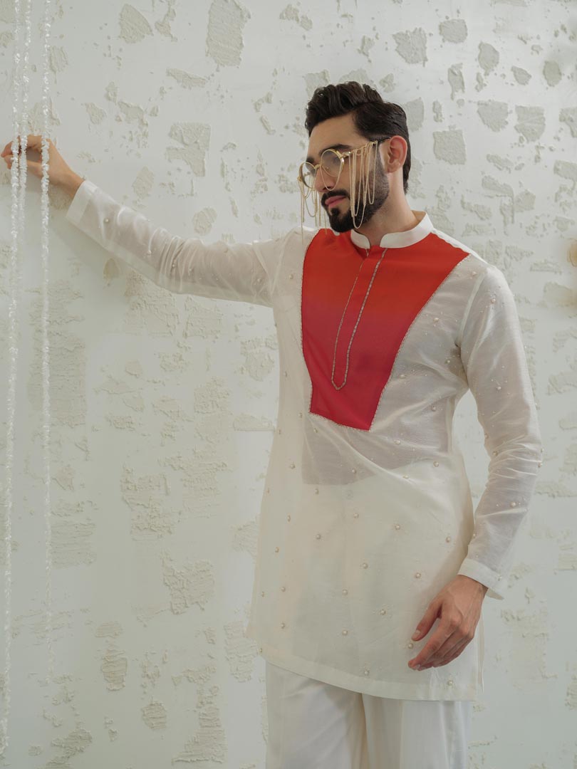 Pink Orange Ombre Patch Kurta set