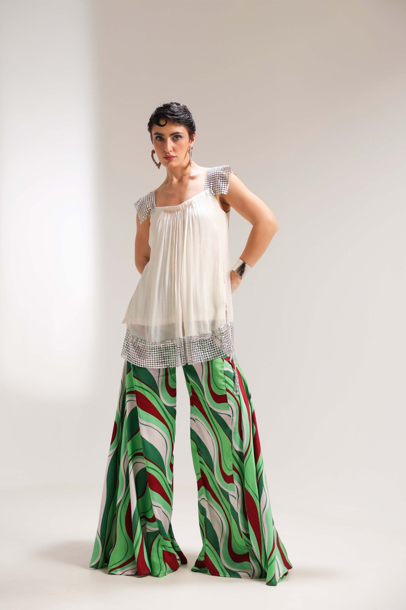 The beverly hills crème tunic with bell-bottoms set