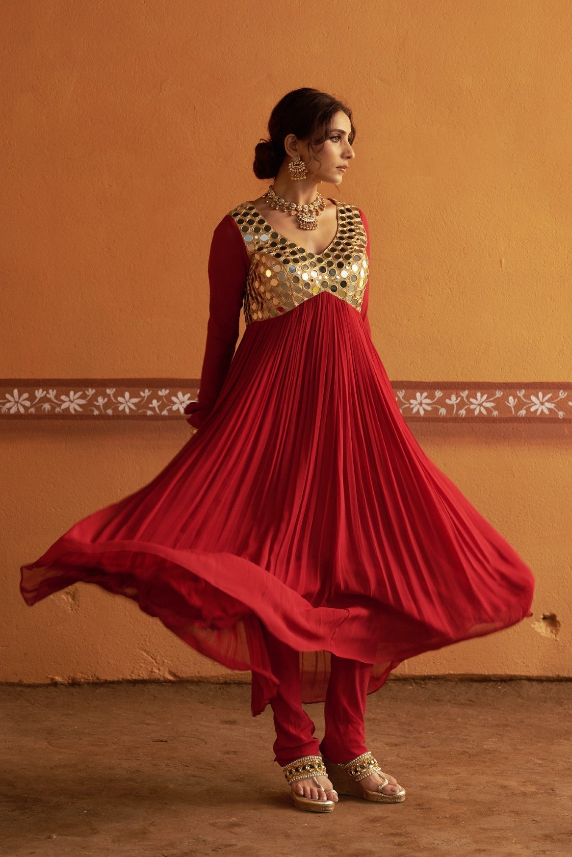 Hand-Embroidered Mirror Work Anarkali with Churidar Pyjama & Dupatta