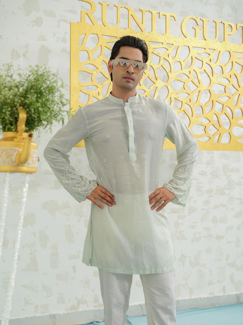 Mint Cutwork Hexa kurta set