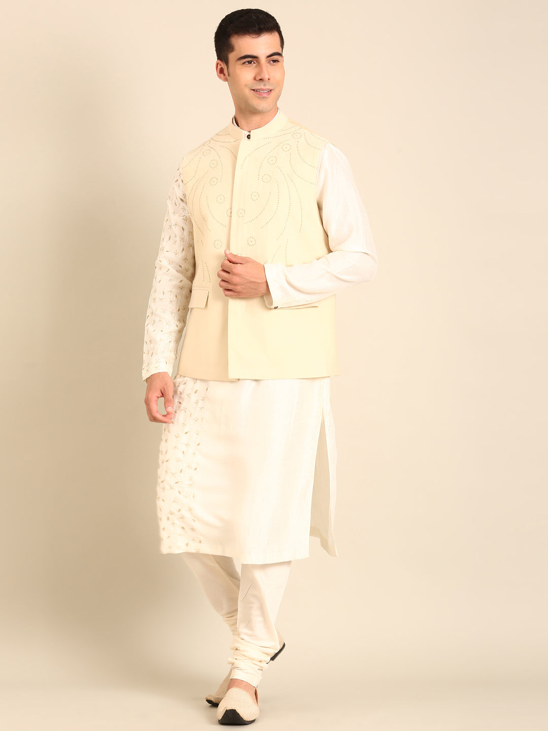 Pista Green Silk Cotton Nehru Jacket