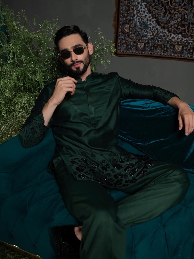 Deep Emerald Amoeba Kurta Set