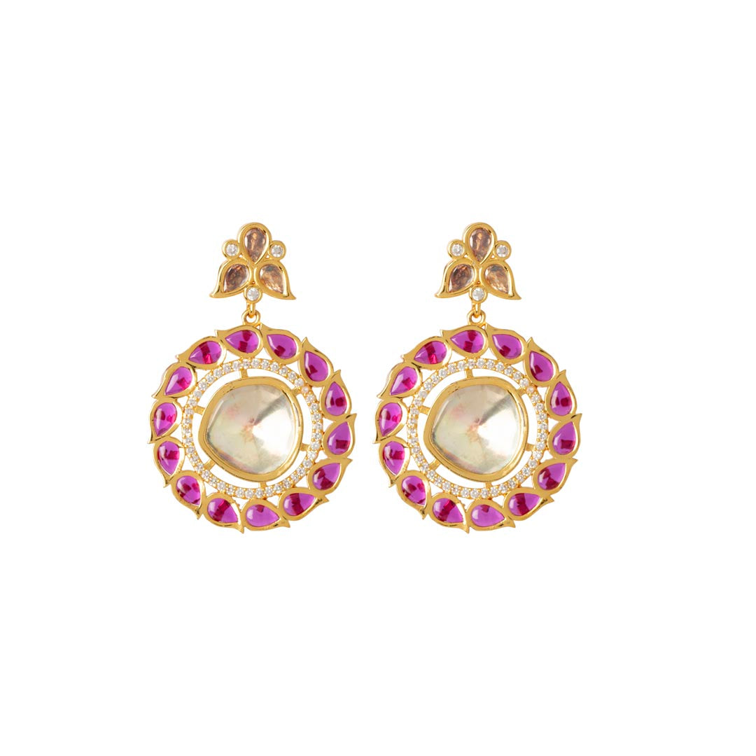 Vivinia By Vidhi Mehra Aatman Gold Plated Pink Womens Synthetic Stone Necklace Set with Pair of earrings VN411