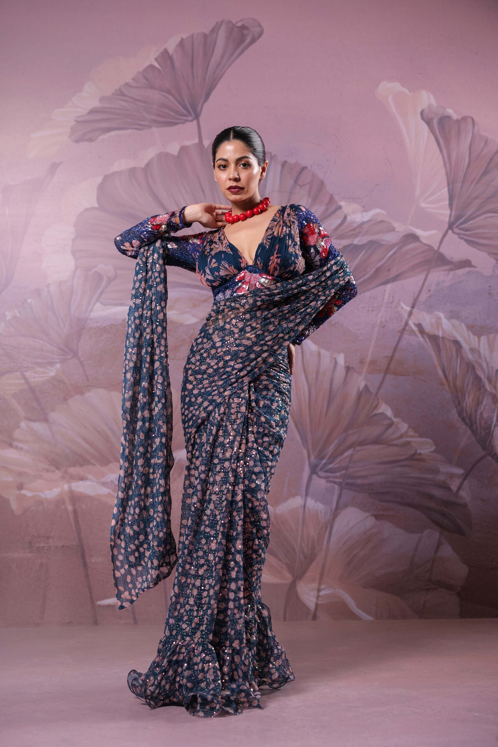 The prussian blue           calcutta jhilmil saree