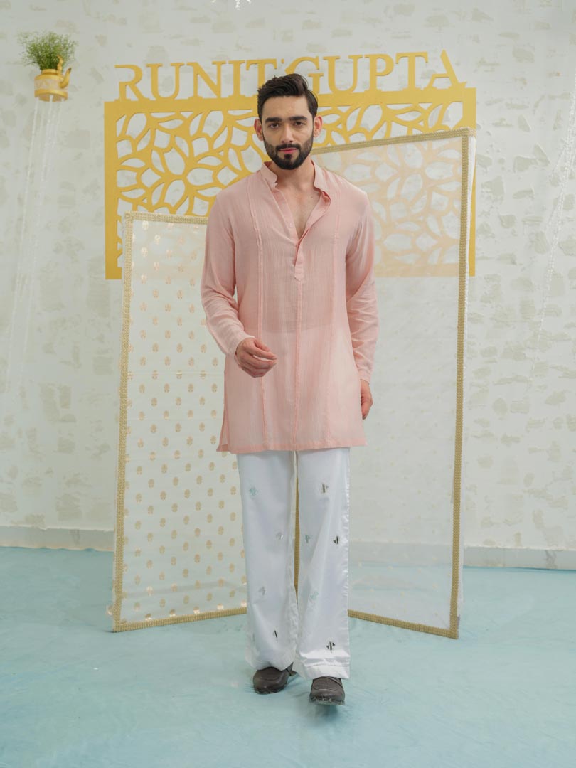 Pleat Pink kurta with Embroidered Pants