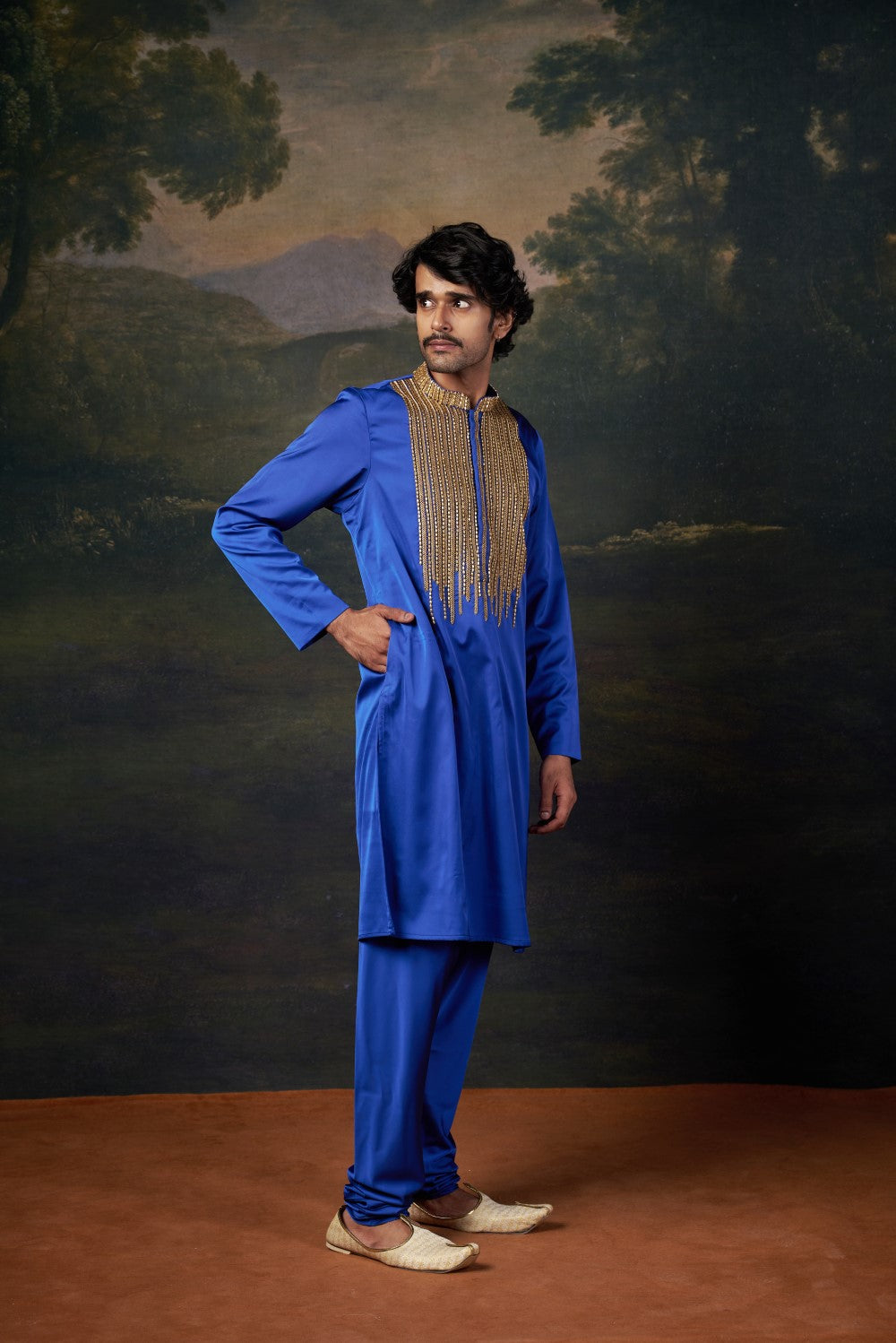 Antique Hand-Embroidered Kurta with Matching Pyjama