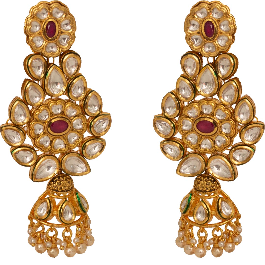 Vivinia By Vidhi Mehra Aatman Gold Plated Red Womens Synthetic Stone Necklace Set with Pair of earrings VN418