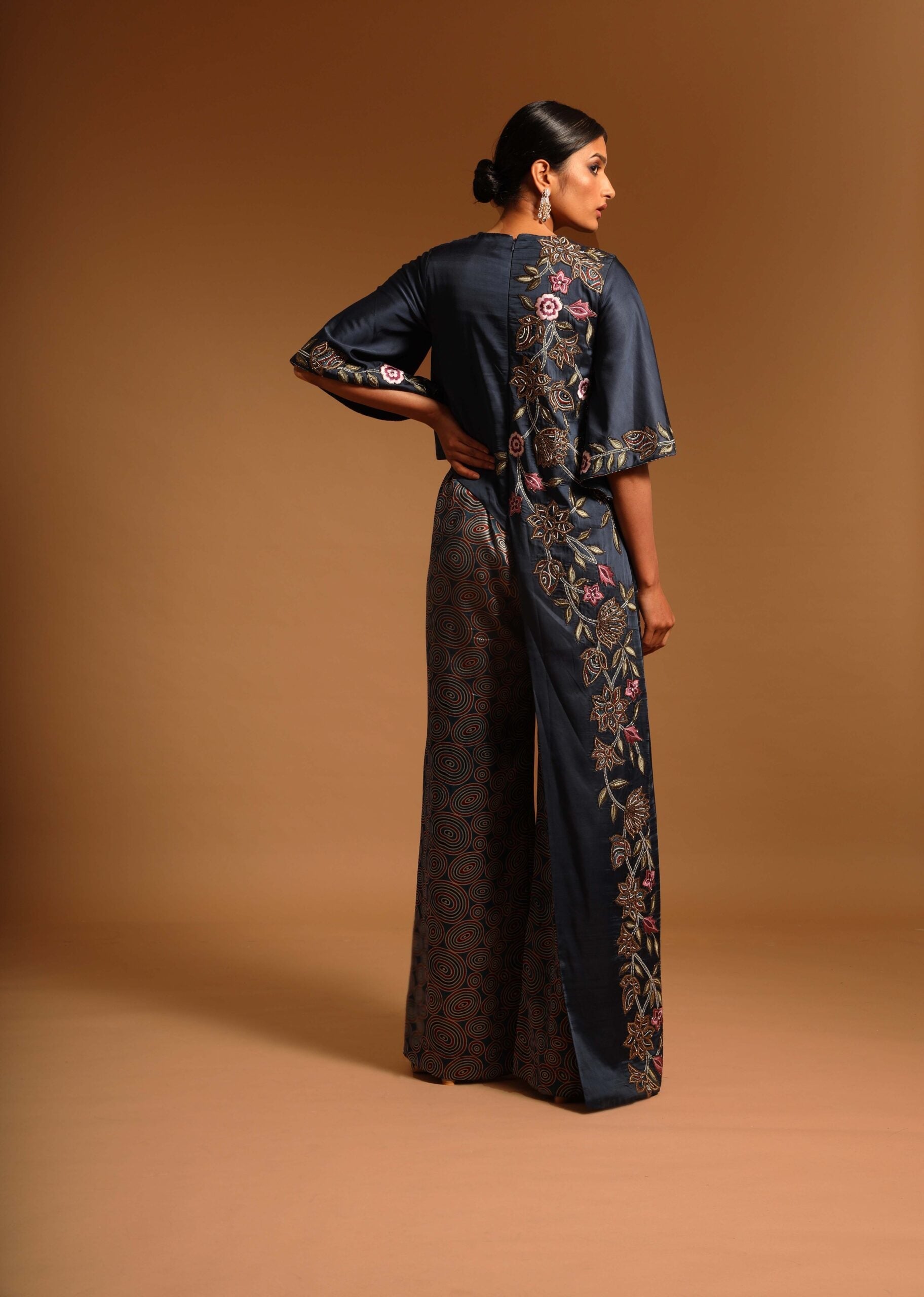 Blue ajrakh patchwork jumpsuit