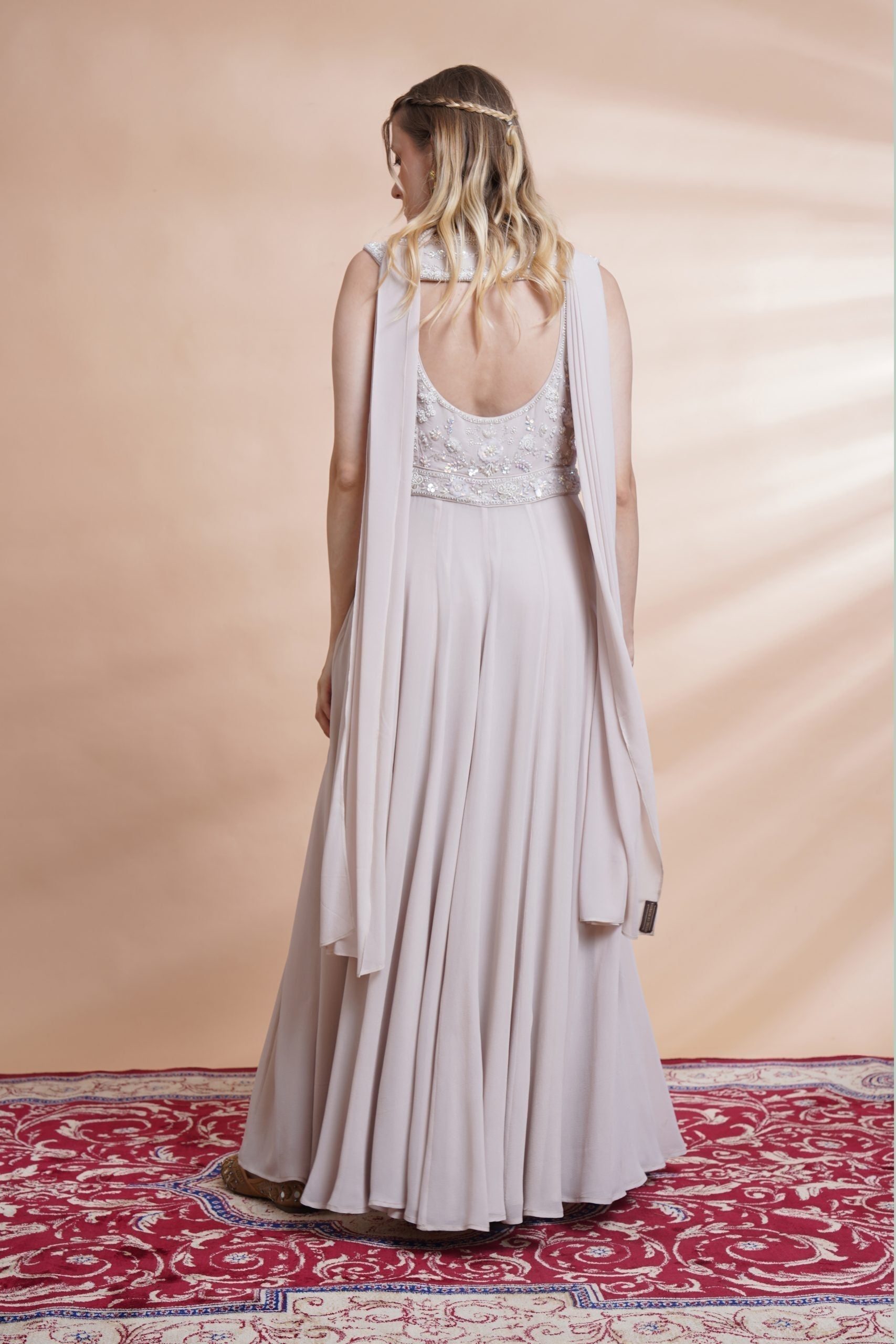 Image of Grey georgette flare gown set