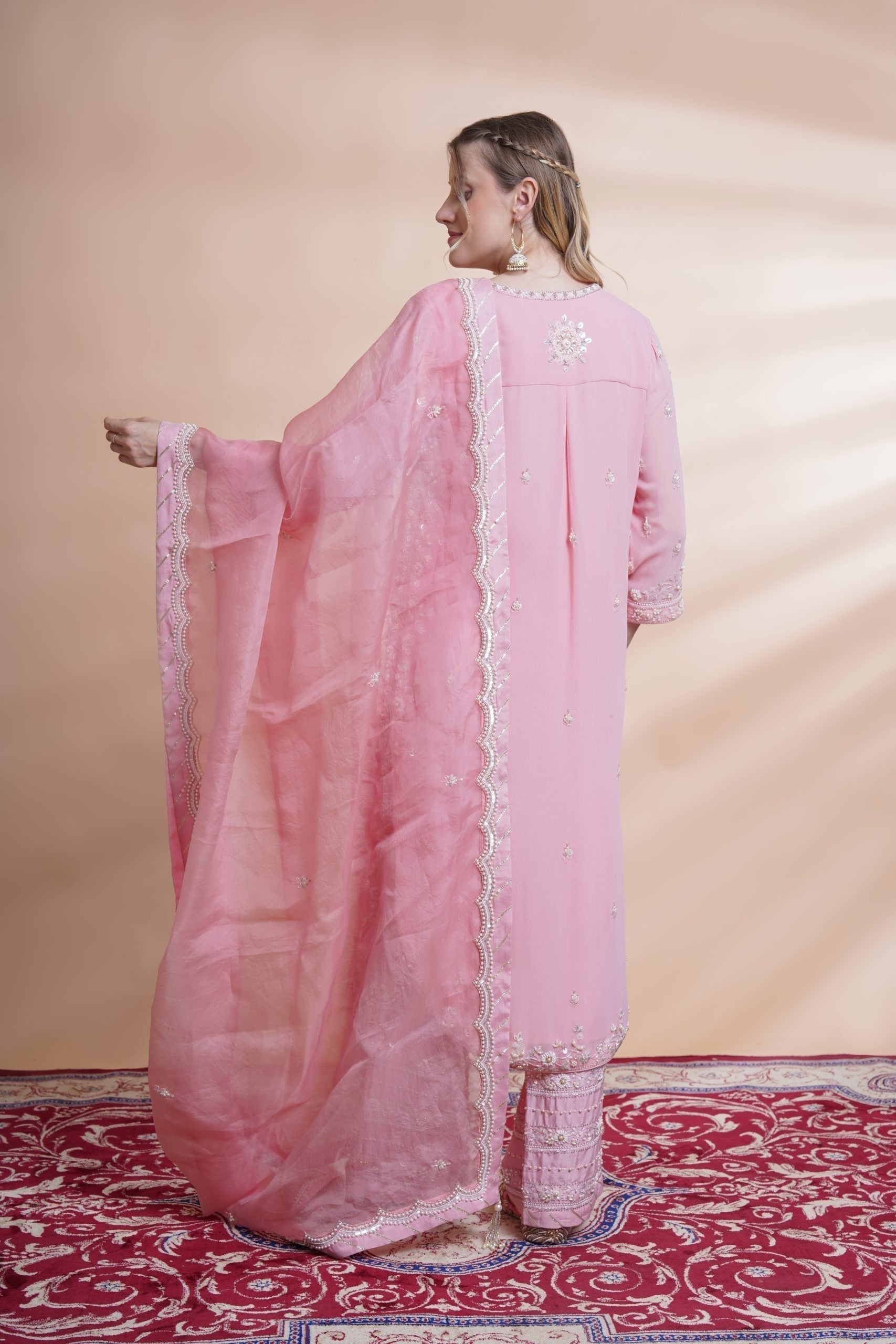 Image of Pink georgette kurta suit set