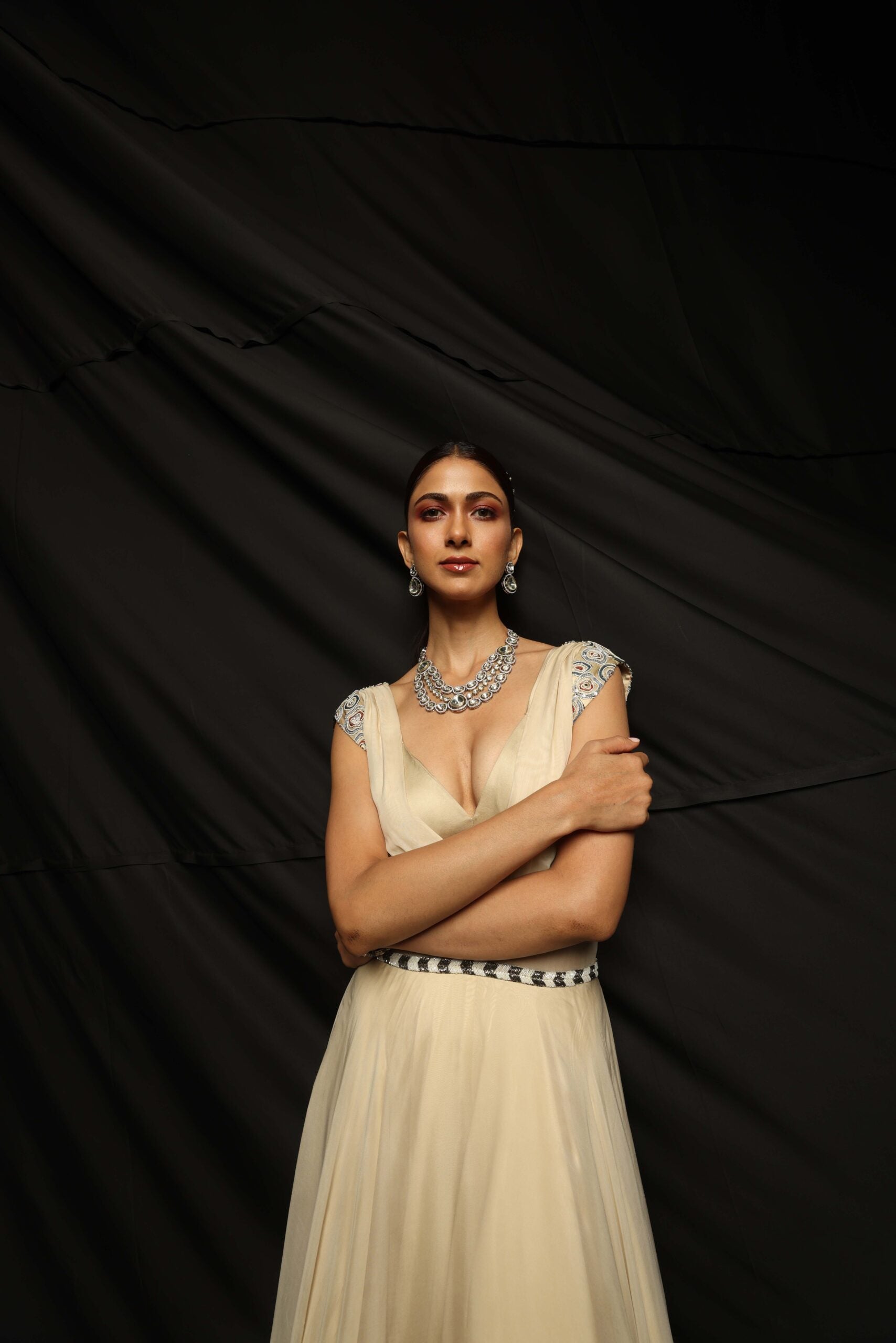 STARLA COWL NECK DOUBLE LAYERED GOWN