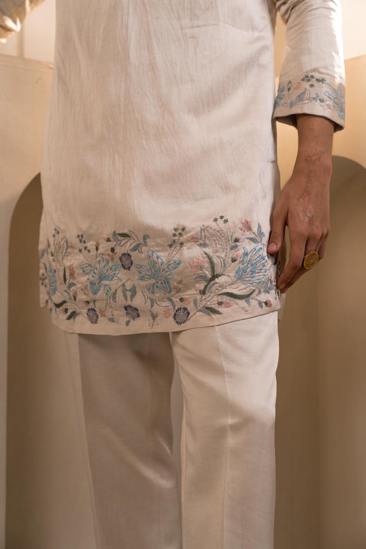 Silver veil linen silk short jacket set