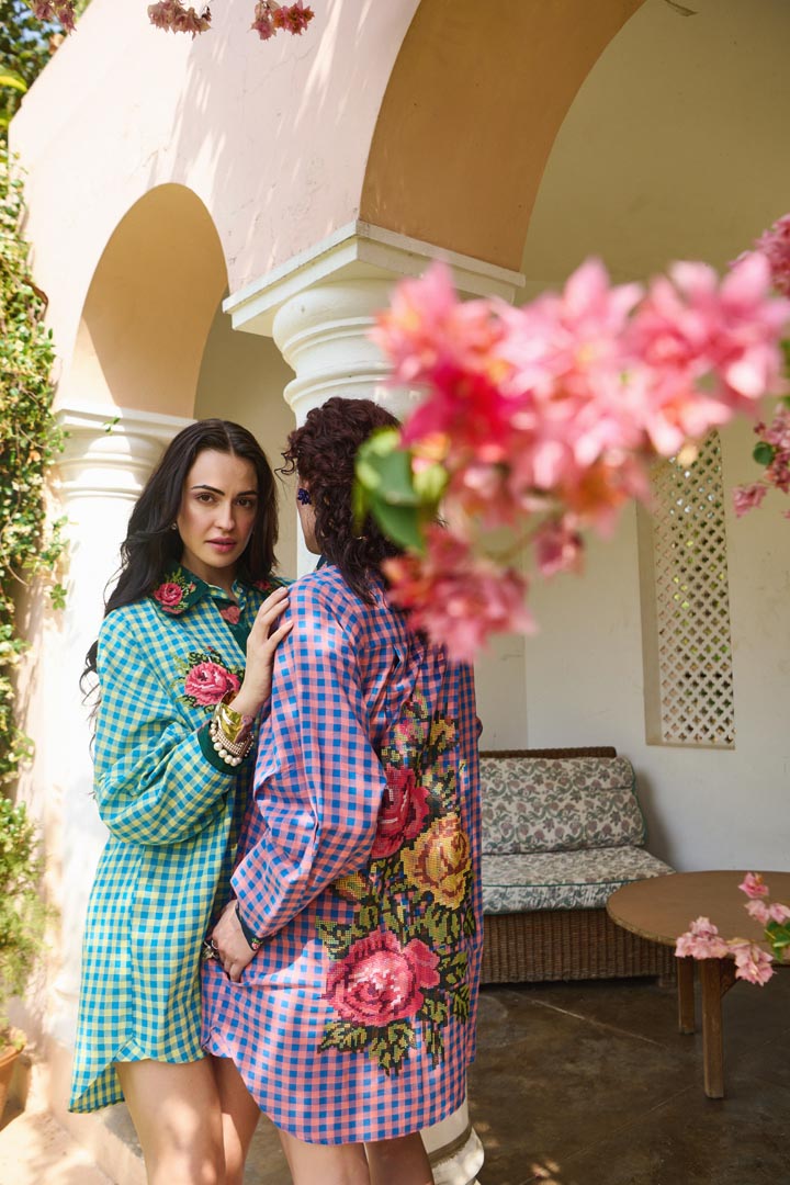 LAYLA GREEN CROSSS STITCH SHIRT DRESS