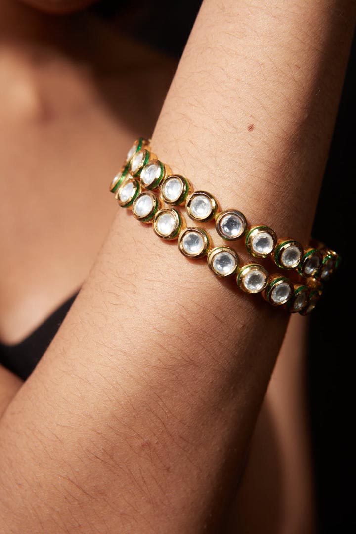 Vivinia By Vidhi Mehra Aatman Gold Plated Womens Kundan, Polki Pair of Bangles VB306