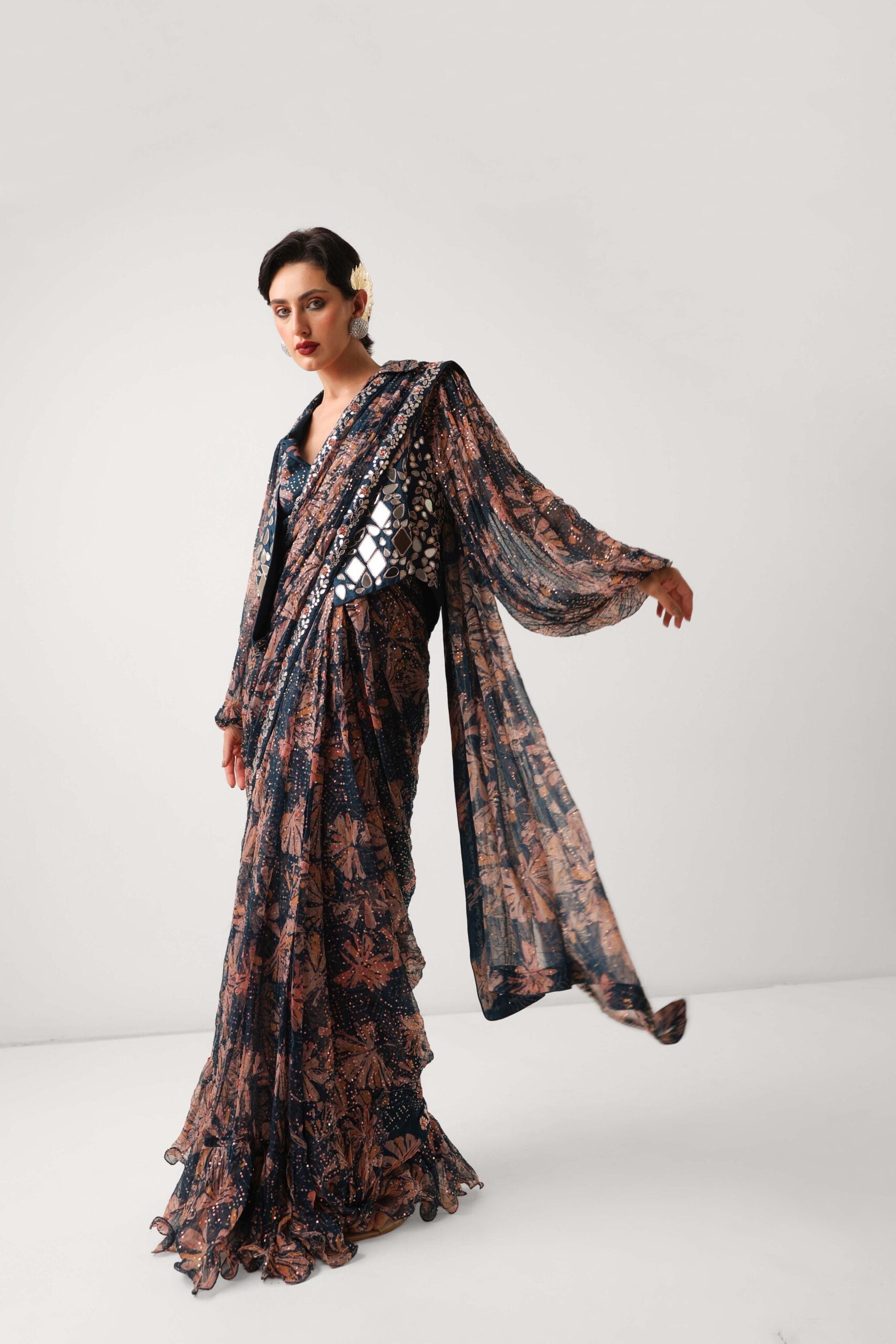 The prussian blue Sheesha Koti Saree